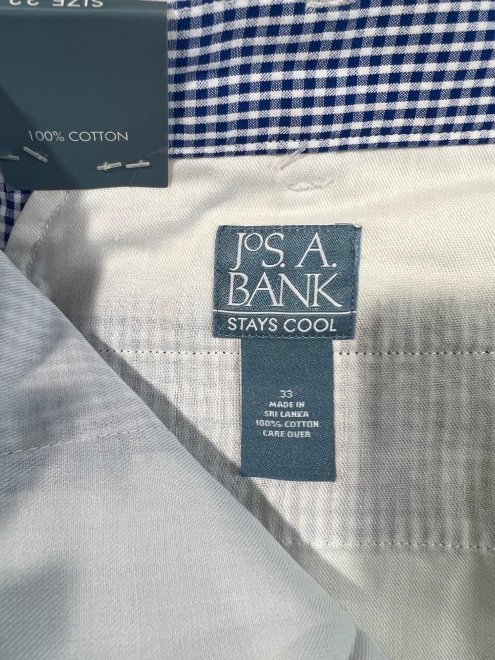 Jos. A. Bank Mens Shorts 33 Stays Cool Pleated Gingham Seersucker Blue Check NWT - Picture 6 of 11